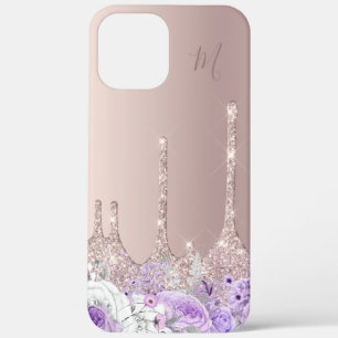 Lila Blumenzunge Rose Gold Glitzer Tropfen Monogra Case-Mate iPhone Hülle