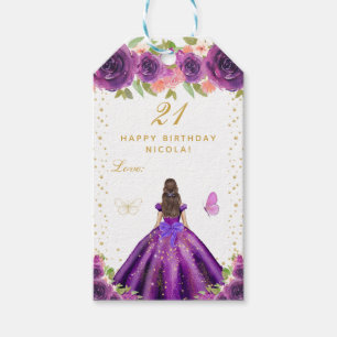Lila Blumhaar Mädchen mit Blumen Happy Birthday Geschenkanhänger