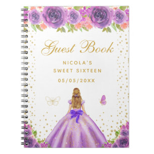 Lila Blumige Blondhaarige Prinzessin Sweet Sixteen Notizblock