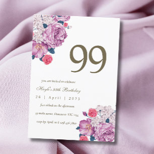 Lila Blumige Botanische Einfache Chic 99. Geburtst Einladung
