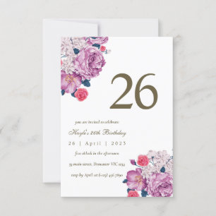 Lila Blumige Botanische Einfache Elegante 26. Gebu Einladung