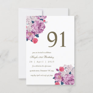 Lila Blumige Botanische einfache elegante 91. Gebu Einladung