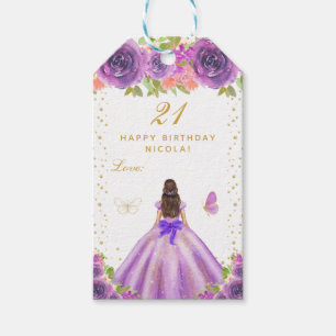 Lila Blumige Brünette Haar Mädchen Alles Gute zum  Geschenkanhänger