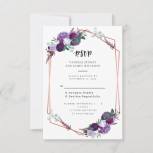 Lila Blumige Hochzeit Roségold Rahmen RSVP Karte
