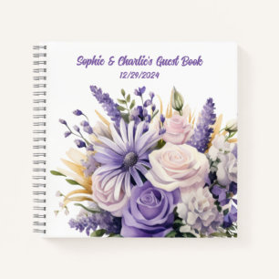 Lila Blumige Personalisierte Hochzeitsspirale  Notizbuch