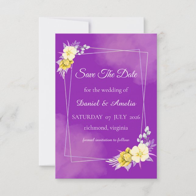 Lila Blumige Save-The-Date-Karte Save The Date (Vorderseite)