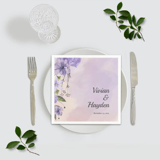 Lila Blumige Wald Hochzeit Papier Servietten