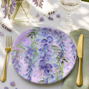 Lila Blumige Wasserfarben-Papierplatte Pappteller