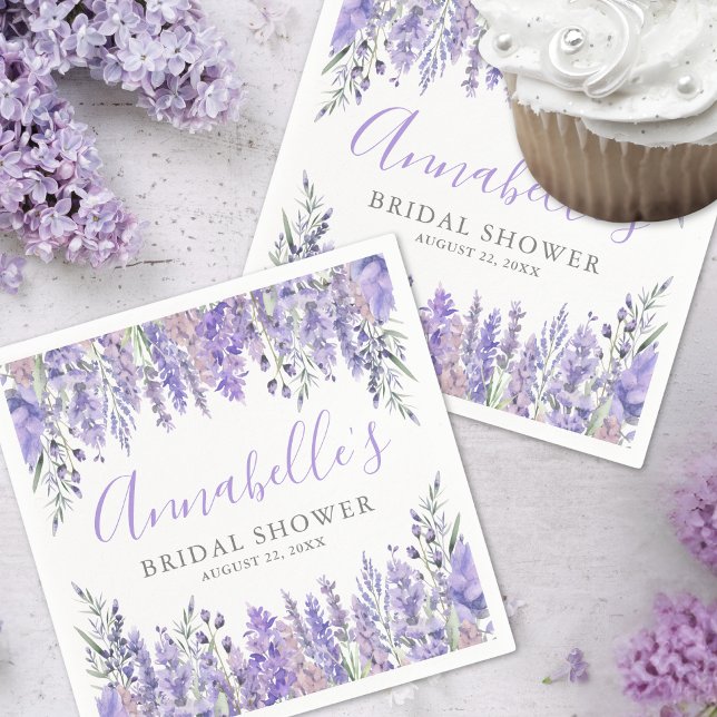 Lila Blumiger Brautdusch Serviette (Purple Floral Bridal Shower Napkins)