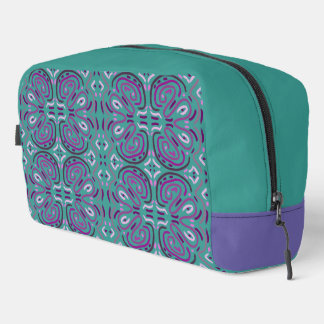 Lila-blumiges, feminines Blumenmuster auf Türkis Waschbeutel