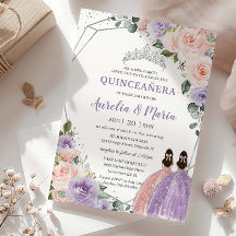 Lila Blush Floral Rose Twins Silver Quinceañera