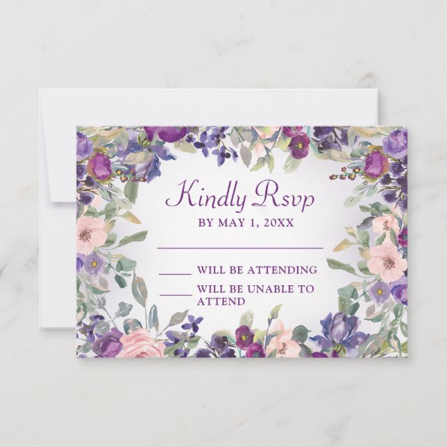 Lila Blush Pink Bläschen Foliage UAWG RSVP Karte (Vorderseite)