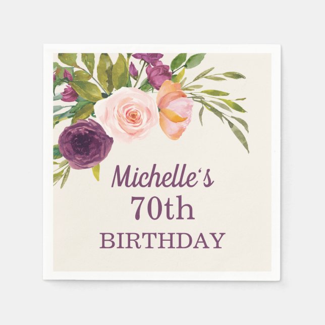 Lila Blush Pink Bläsercreme 70. Geburtstag Serviette (Vorderseite)