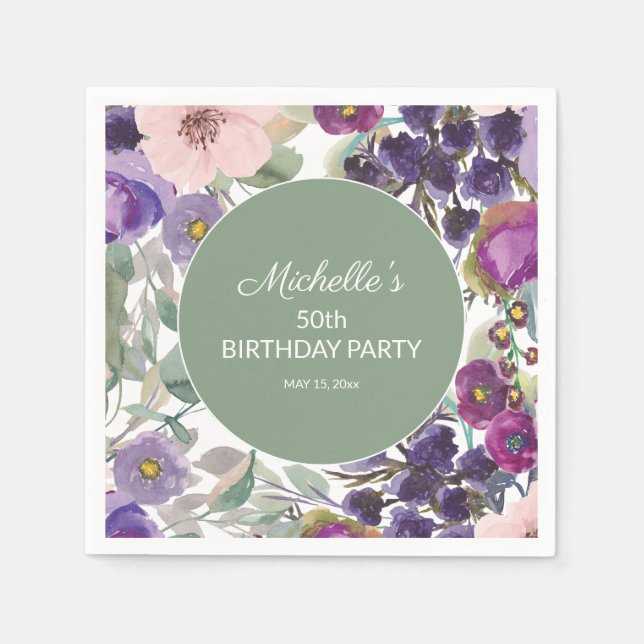 Lila Blush Pink Bläsersatz Grün 50. Geburtstag Serviette (Vorderseite)