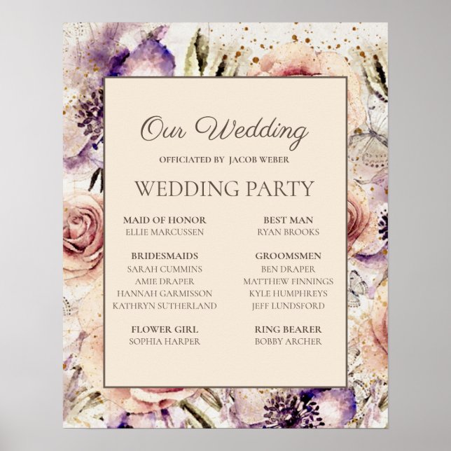 Lila Blush Pink Cream Wedding Party Poster (Vorne)