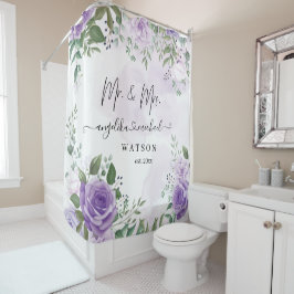 Lila Blush Rose Mr. and Mrs. Modern Script Duschvorhang