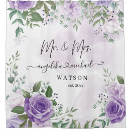 Lila Blush Rose Mr. and Mrs. Modern Script Duschvorhang