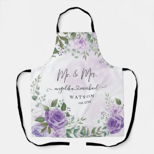 Lila Blush Rose Mr. and Mrs. Modern Script Schürze