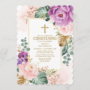 Lila Blush Tropical Botanical Floral Christening Einladung