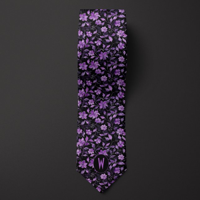 Lila Blüte auf Black Neck Tie Krawatte (Von Creator hochgeladen)