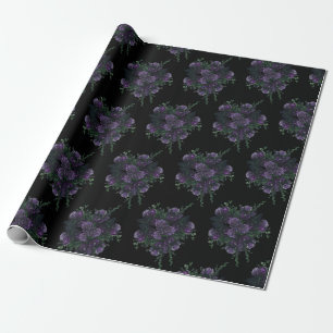 Lila Blüte auf Black Wedding Gothic Geschenkpapier