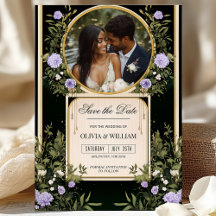 Lila Blüte Save the Date mit Foto Einladung