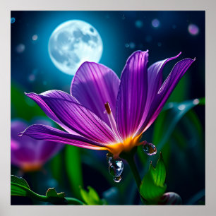 Lila Blüte, von Mondlicht beleuchtet Poster