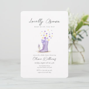 Lila Blüten-Blumen-Sterne-Regenstiefel-Baby-Party  Einladung