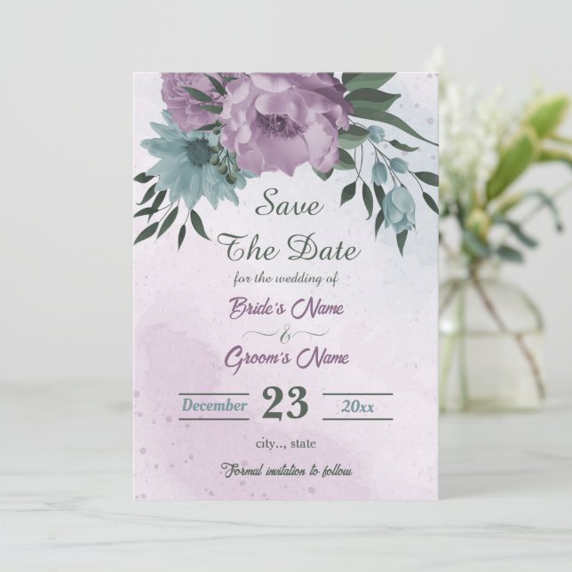 lila Blüten botanisch Save The Date (Stehend Vorderseite)