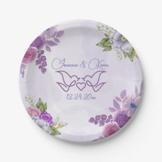 Lila Blüten Florals Hochzeitsplatte Pappteller