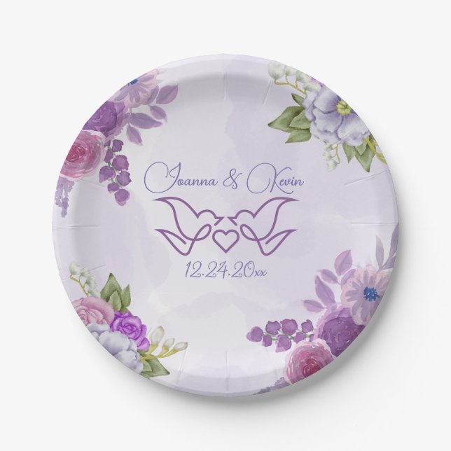Lila Blüten Florals Hochzeitsplatte Pappteller (Vorderseite)