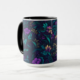 Lila Blüten und Aquamarine Blätter Tasse