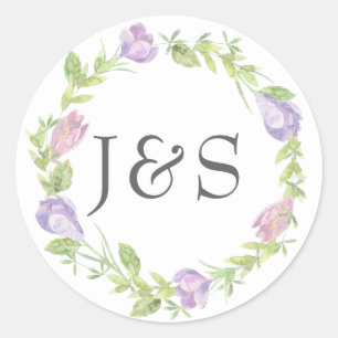 Lila Blütenblätter Hochzeit personalisierte Aufkle Runder Aufkleber