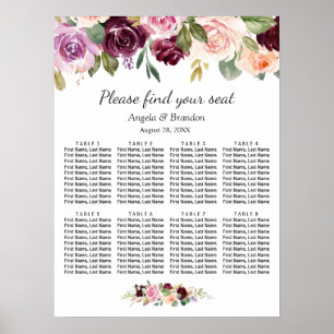 Lila Blütenblume 8 Tische Hochzeitskarte Poster