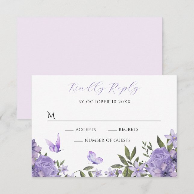 Lila Blütenblüte RSVP Karte (Vorne/Hinten)