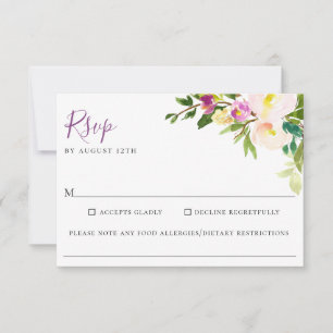 Lila Blütenblütenfutterallergie RSVP-Karte RSVP Karte