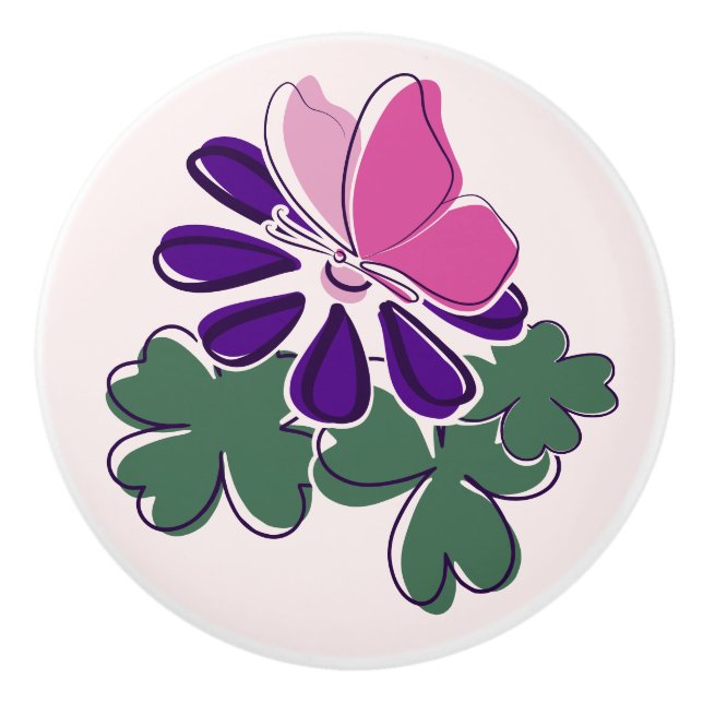 Lila Blütenbutterfly-Lavendel Blush Keramikknauf (Vorderseite)