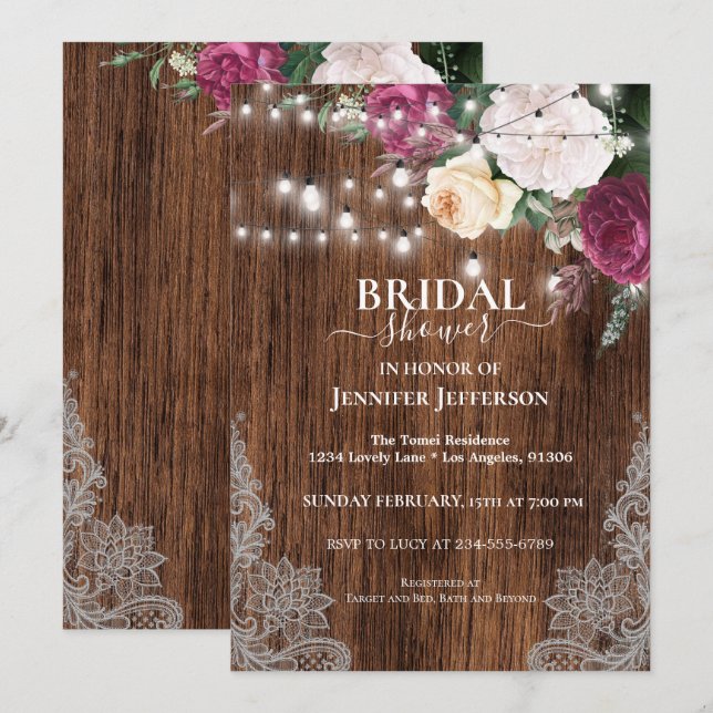 Lila Blütendusche Rustikale Brautdusche Einladung (Vorne/Hinten)