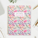 Lila Blütenfarbe Planer<br><div class="desc">Individuell gestaltetes Planerheft mit lila Blumenmuster in Aquarellfarbe mit personalisiertem Namen.</div>