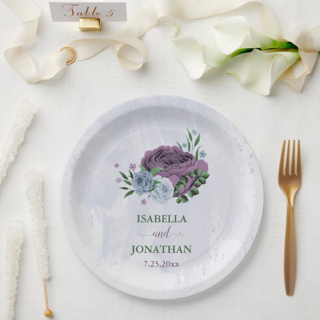 Lila Blütenhochzeit Pappteller (Hochzeit)