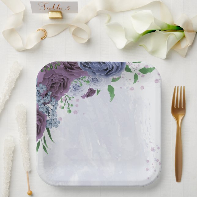 Lila Blütenhochzeit Pappteller (Hochzeit)