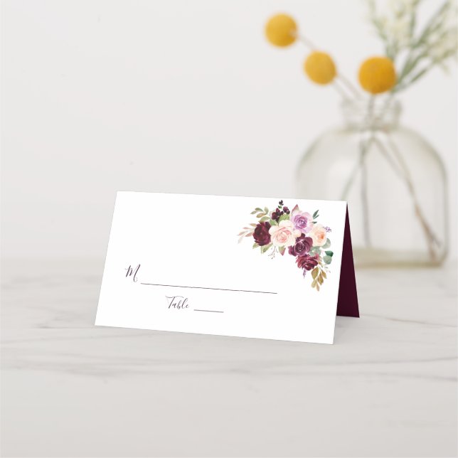 lila Blütenhochzeit-Platzkarte Platzkarte (Vorderseite)