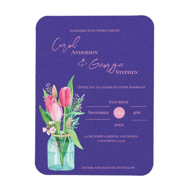 Lila Blütenmason Jar Hochzeit Einladung Magnet (Vertikal)