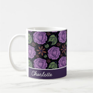 Lila Blütenmuster nahtlos personalisiert Kaffeetasse