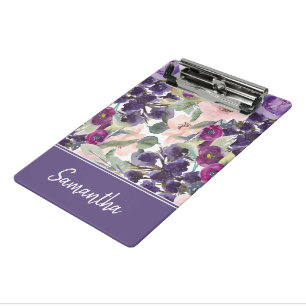 Lila Blütenrosa Farbflorenmonogramm Mini Klemmbrett