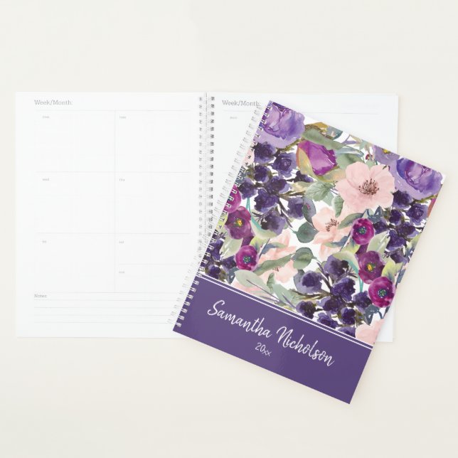 Lila Blütenrosa Wasserfarbe Floral Boho Planer (Anzeige)