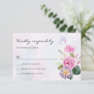 Lila Blütenschmetterling RSVP Karte