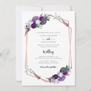 Lila Blütenschrift Moderne Hochzeit Einladung