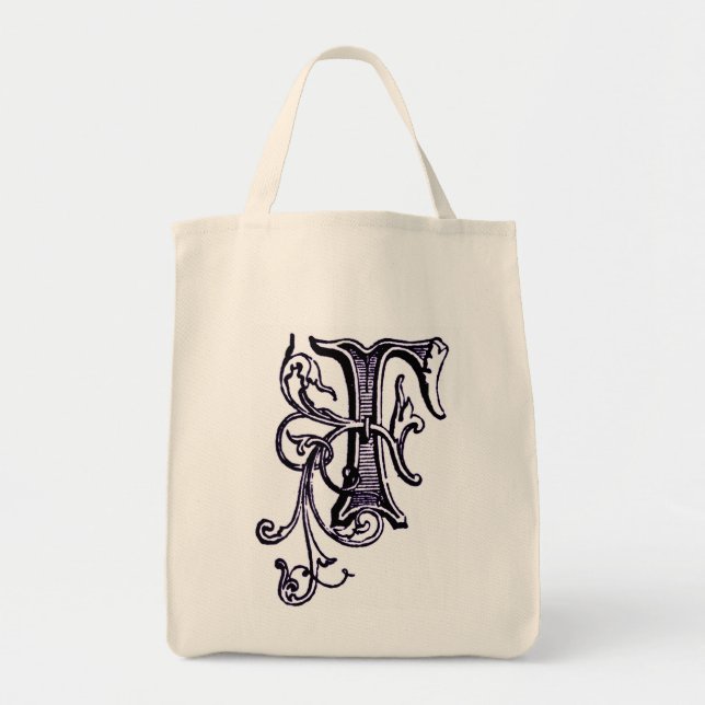 Lila Bluthochdruck Monogramm "F" - Beutel Tragetasche (Vorne)