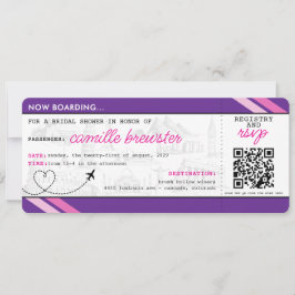Lila Boarding Pass Brautparty Einladung